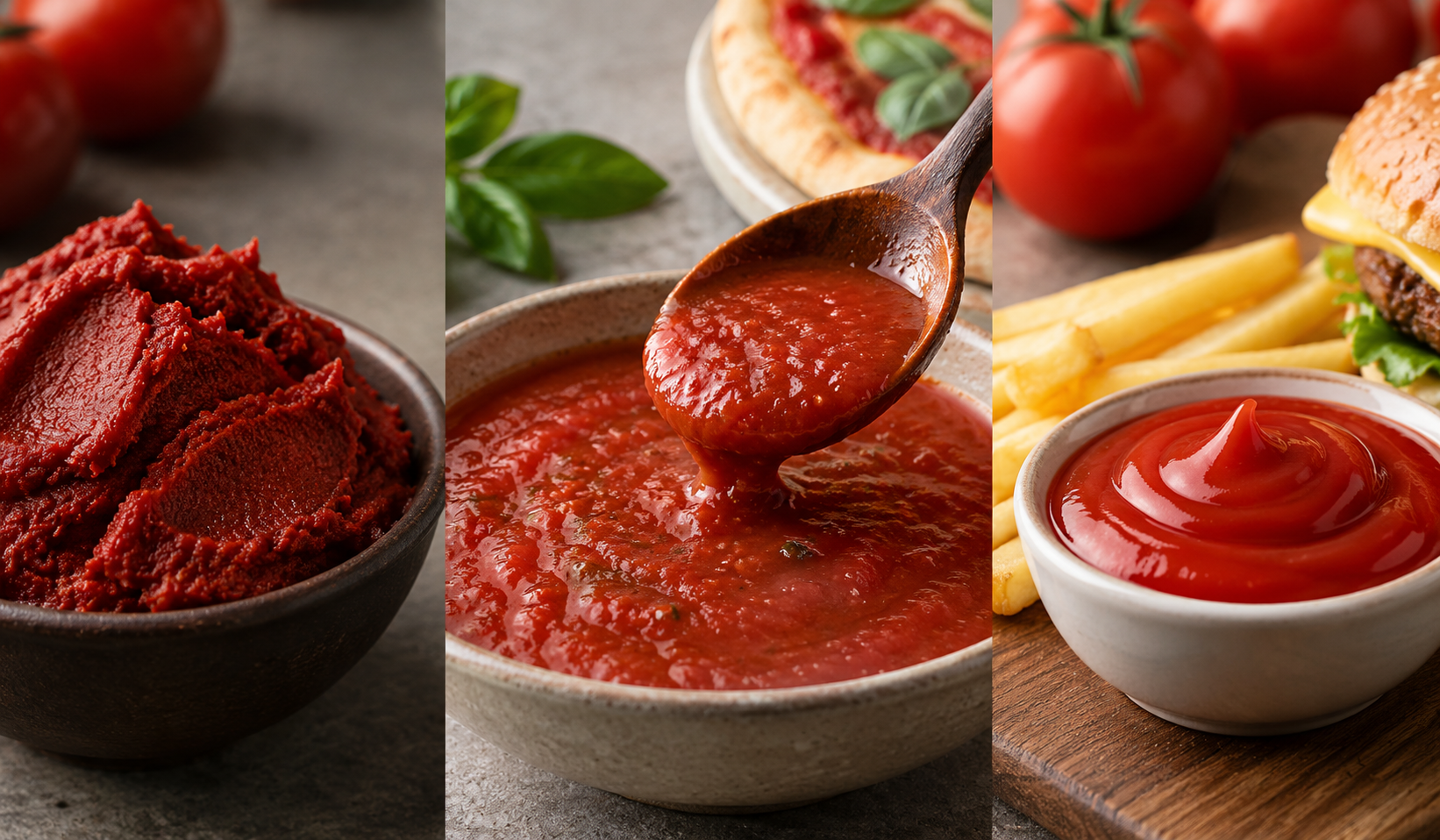 ¿Cuáles son las principales diferencias entre la pasta de tomate, la salsa de tomate y el ketchup?