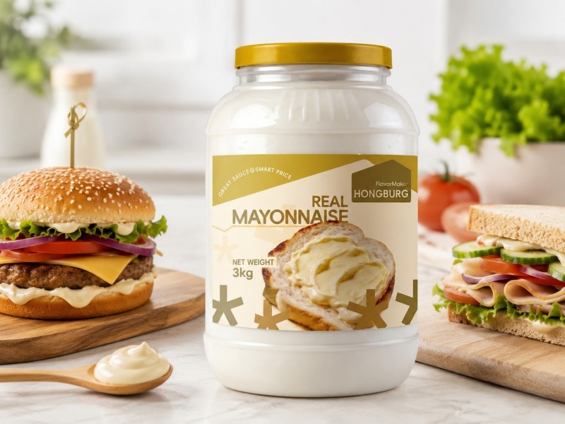 Mayonesa auténtica, cremosa y suave para sándwiches y hamburguesas