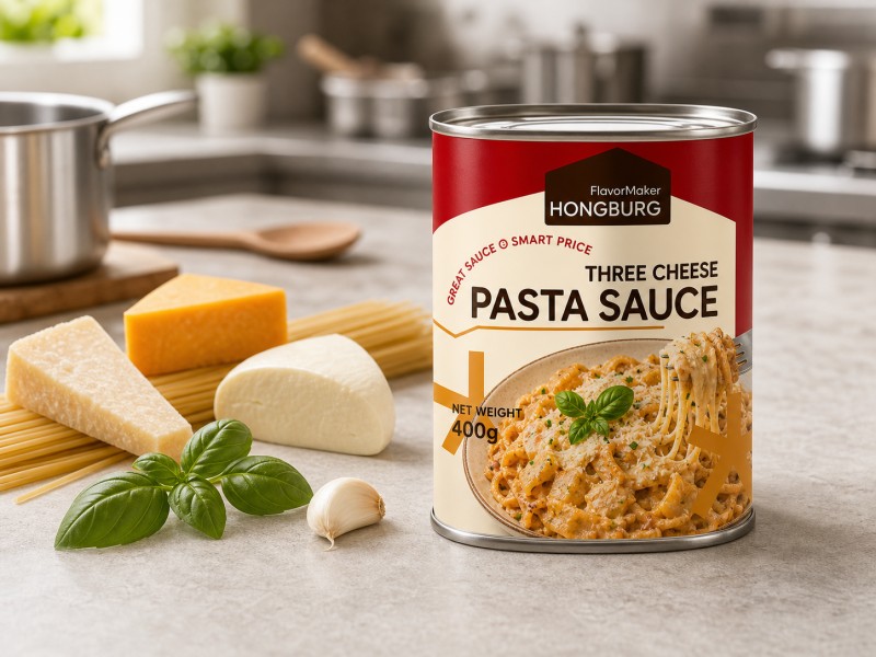Salsa cremosa para pasta con tres quesos para cocinar y preparar comidas